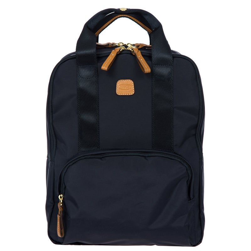 Bric's X-Travel Urban Backpack 14 Inch, Water-Resistant Satin Nylon Carry-On Daypack with Leather Details, Laptop Sleeve, Double-Zip Compartments and Luggage Pass-Through â€“ Navy - Image 4